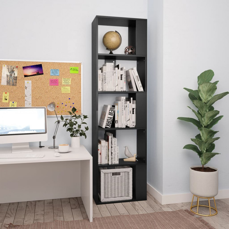Bibliotecă/Separator cameră, negru, 45x24x159 cm, PAL