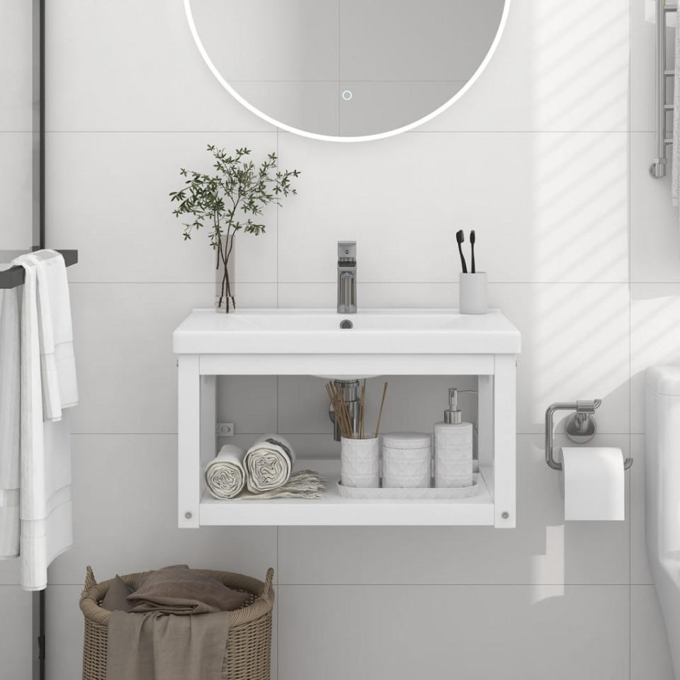 Cadru chiuvetă de baie pentru perete, alb, 59x38x31 cm, fier 59x38x31