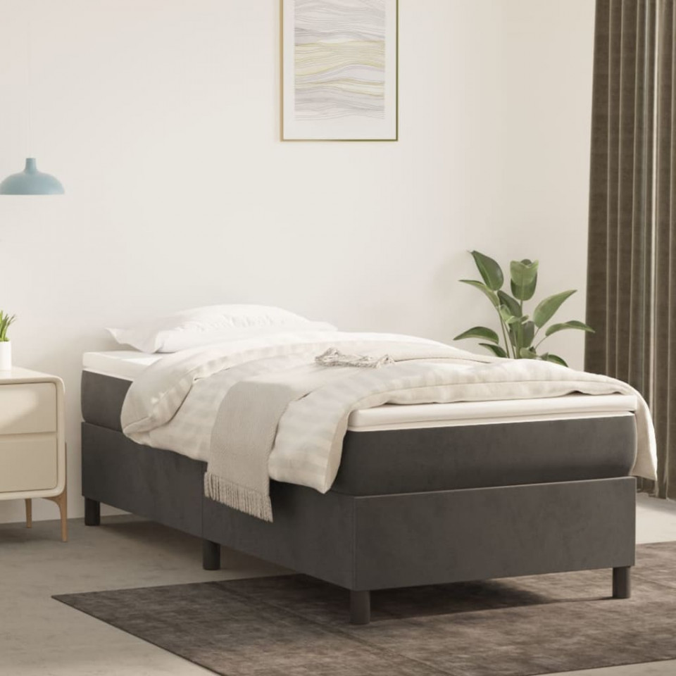 Cadru de pat box spring, gri închis, 100x200 cm, catifea