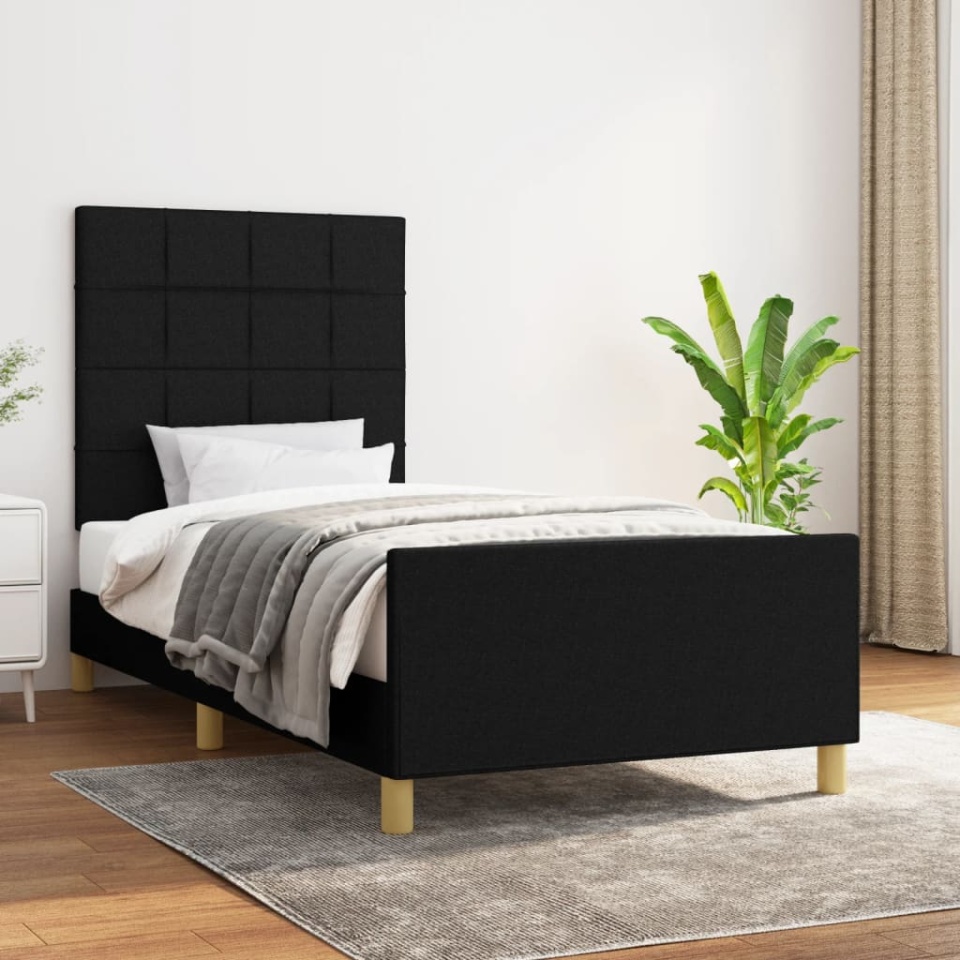 Cadru de pat cu tăblie, negru, 90x190 cm, textil