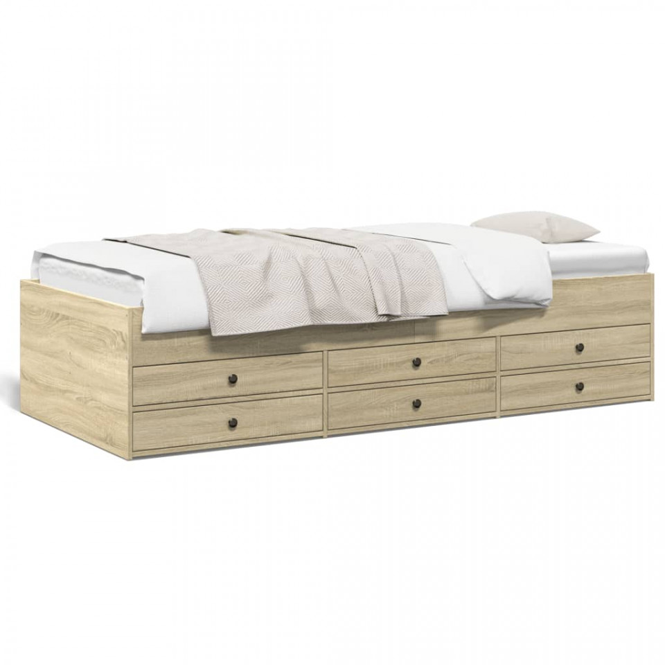 Cadru pat cu sertare, stejar sonoma, 75x190 cm lemn prelucrat