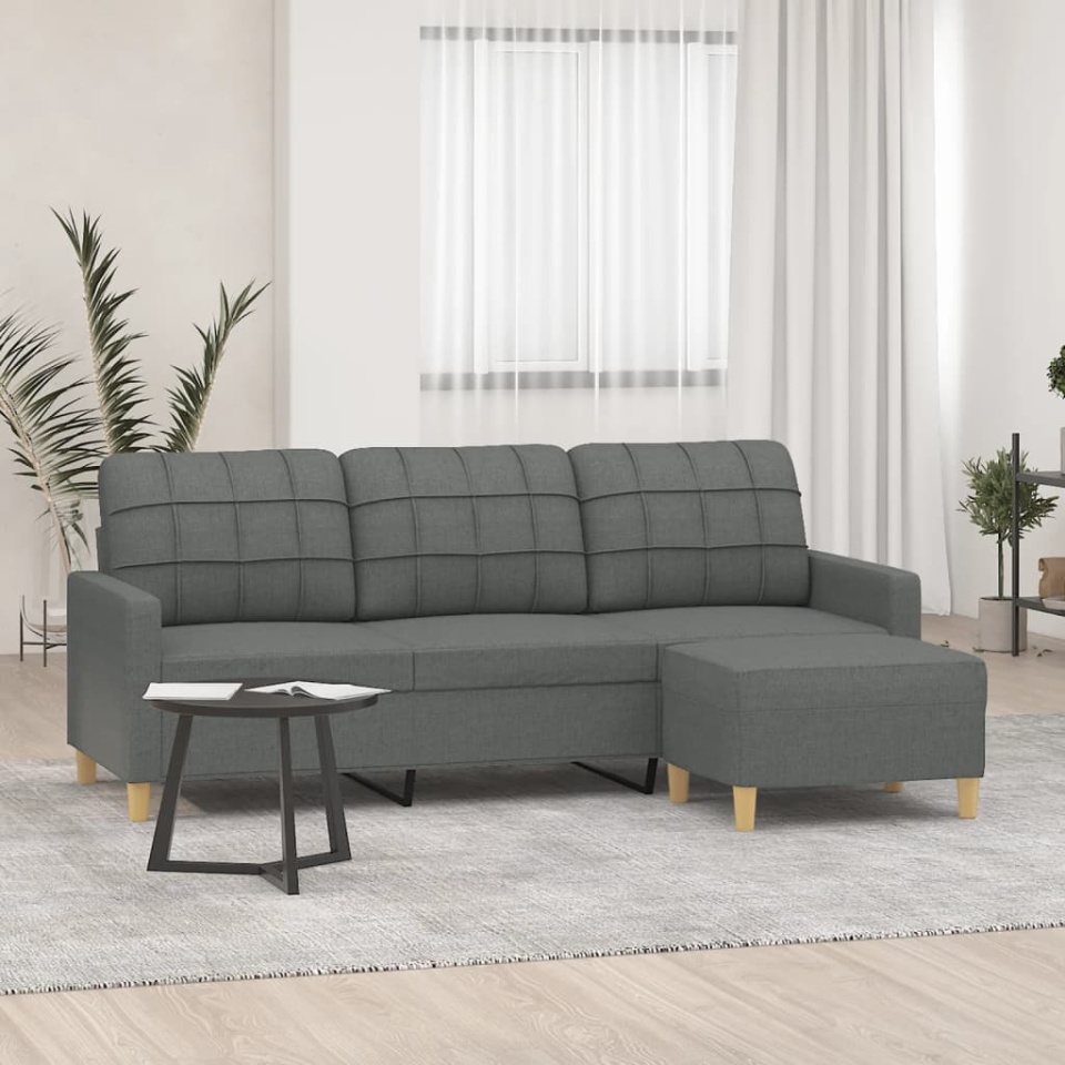 Canapea cu 3 locuri și taburet, gri închis, 180 cm, textil