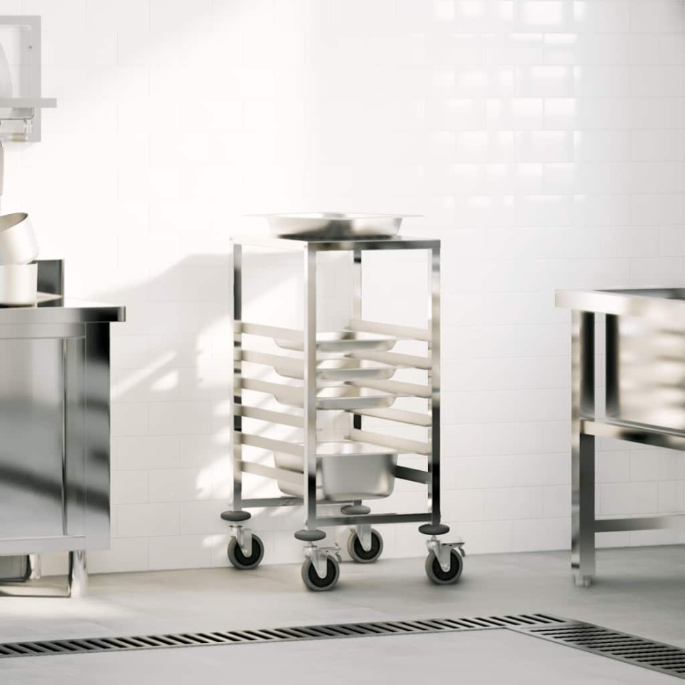 Cărucior cu tăvi cu 6 containere GN 39x55x87 cm oțel inoxidabil