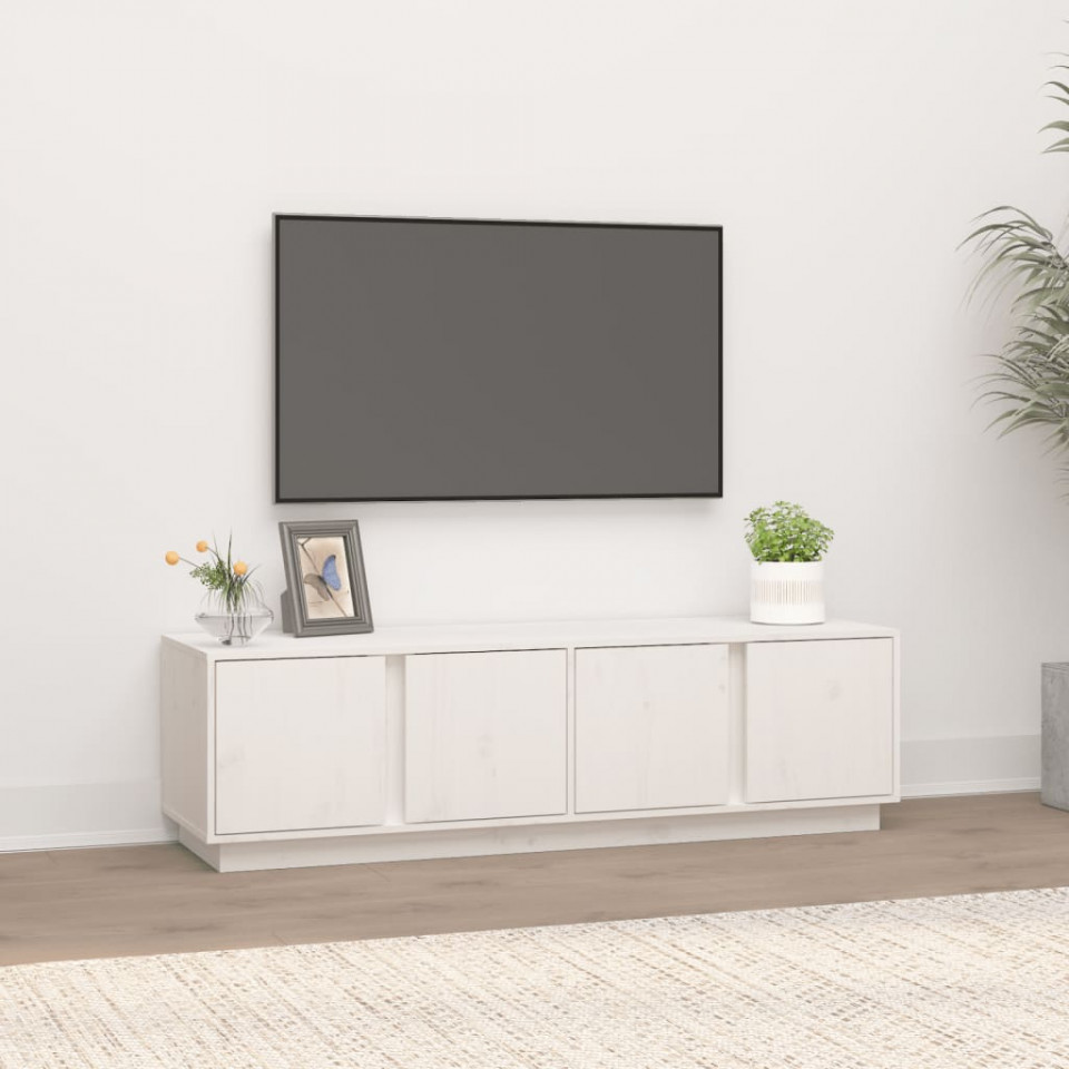 Poza Comoda TV, alb, 140x40x40 cm, lemn masiv de pin