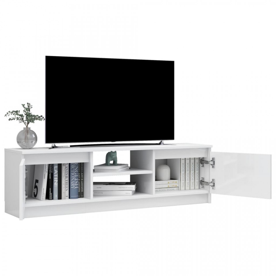 Comodă TV, alb extralucios, 120 x 30 x 35,5 cm, PAL