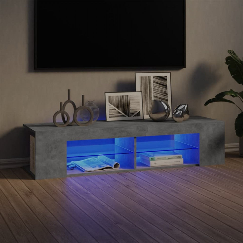 Poza Comoda TV cu lumini LED, gri beton, 135x39x30 cm