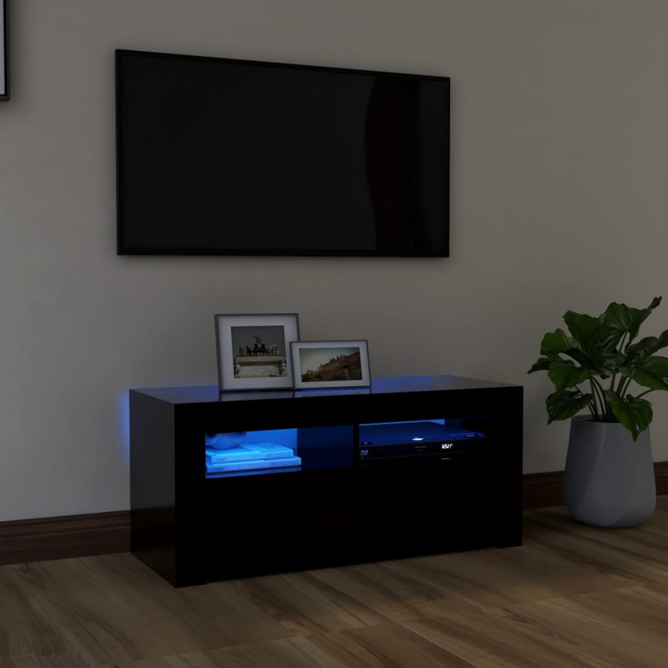 Poza Comoda TV cu lumini LED, negru, 90x35x40 cm
