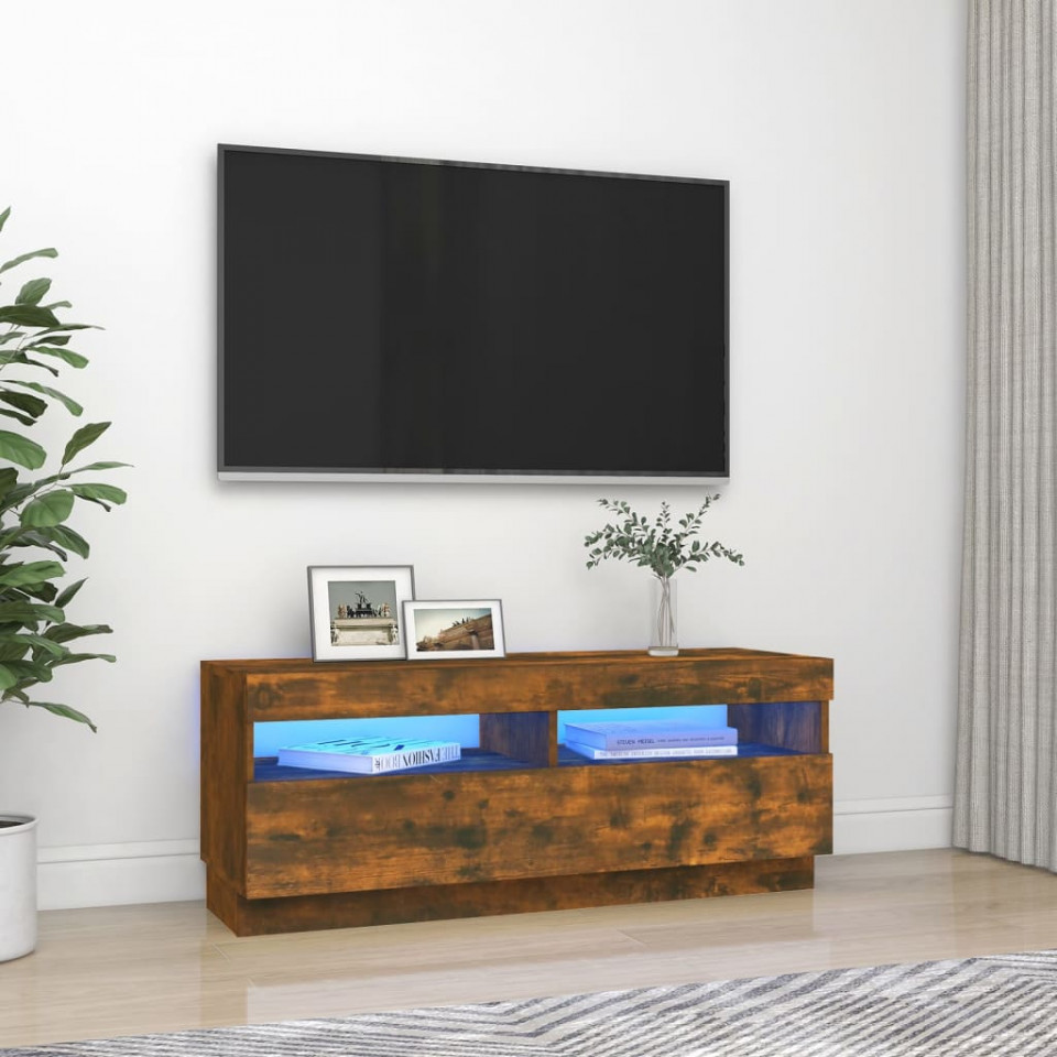 Poza Comoda TV cu lumini LED, stejar fumuriu, 100x35x40 cm