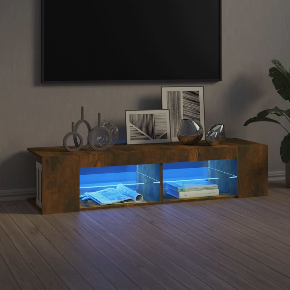 Poza Comoda TV cu lumini LED, stejar fumuriu, 135x39x30 cm
