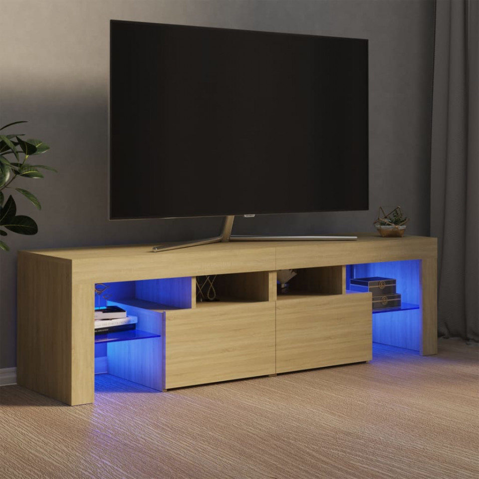 Poza Comoda TV cu lumini LED, stejar Sonoma, 140x35x40 cm