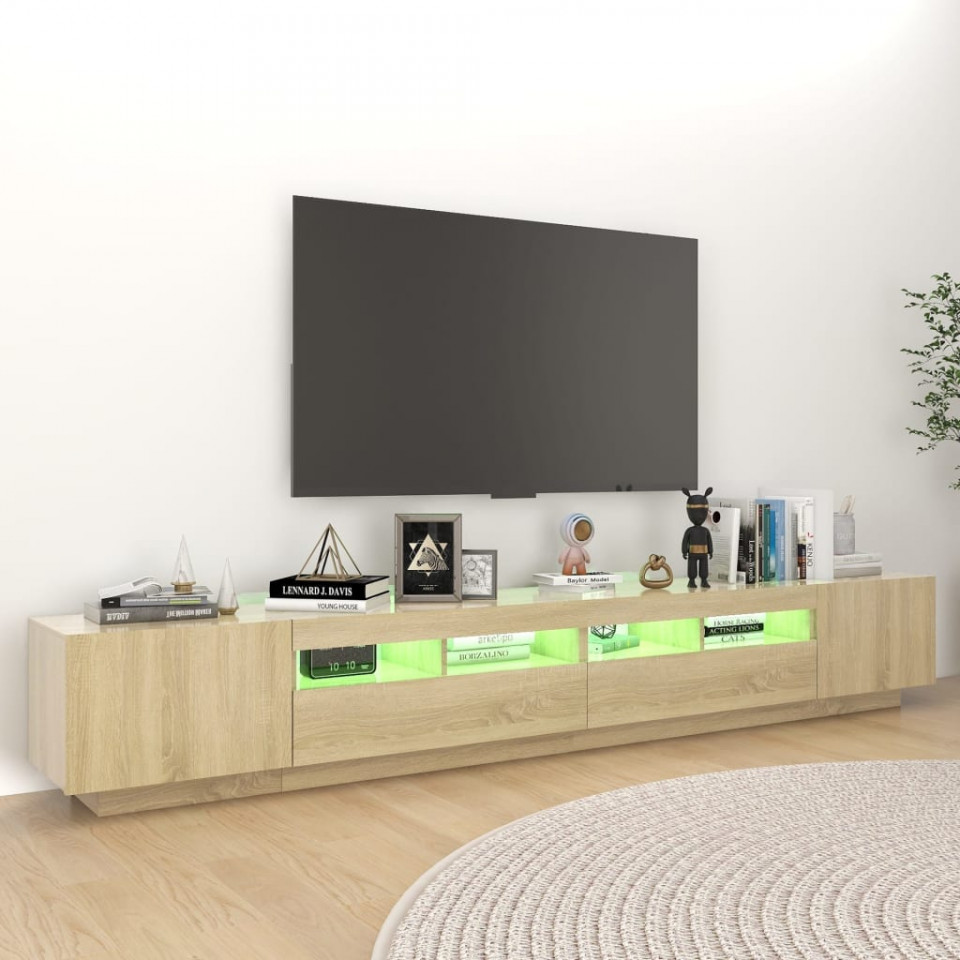 Comodă TV cu lumini LED, stejar Sonoma, 260x35x40 cm