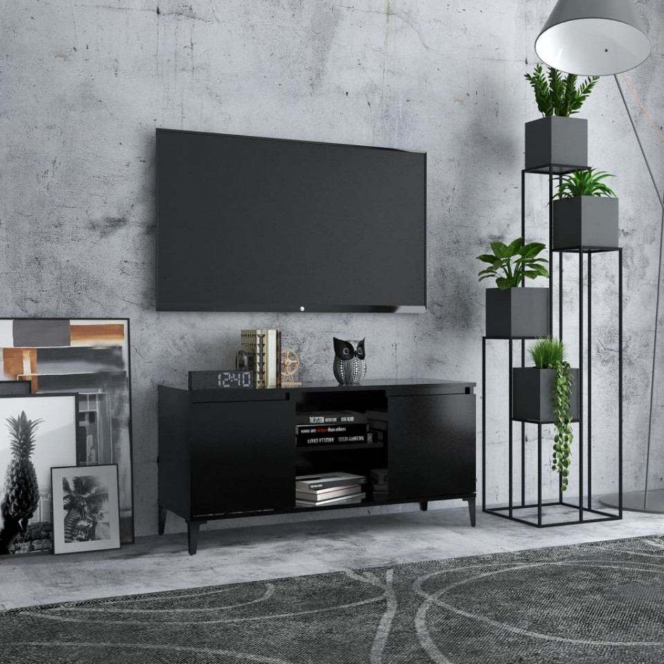 Poza Comoda TV cu picioare metalice, negru, 103,5x35x50 cm