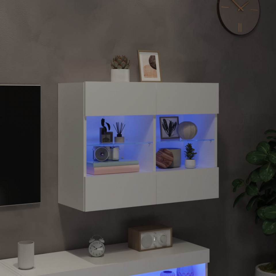 Comodă TV de perete cu lumini LED, alb, 78,5x30x60,5 cm