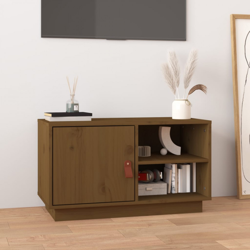 Comodă tv, maro miere, 70x34x40 cm, lemn masiv de pin
