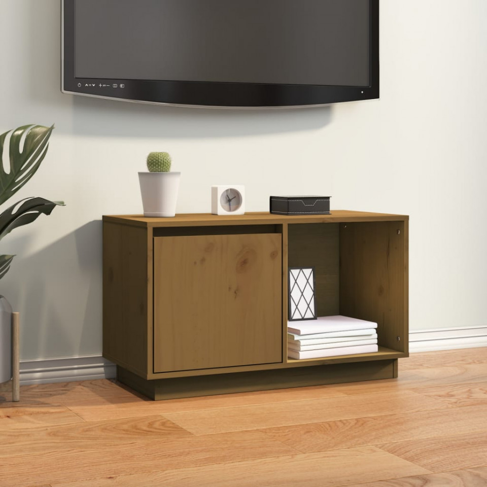 Comodă tv, maro miere, 74x35x44 cm, lemn masiv de pin