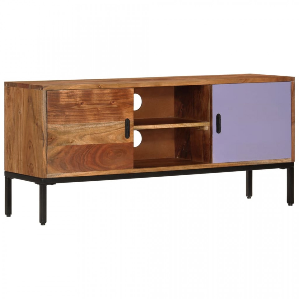 Comodă tv, maro miere & gri, 110x30x50 cm, lemn masiv de acacia