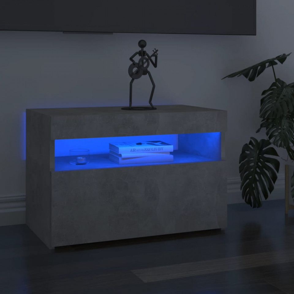 Comode tv cu lumini led, 2 buc., gri beton, 60x35x40 cm