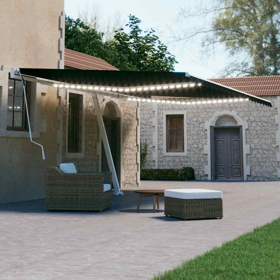Copertină retractabilă manual cu LED, antracit, 600x300 cm