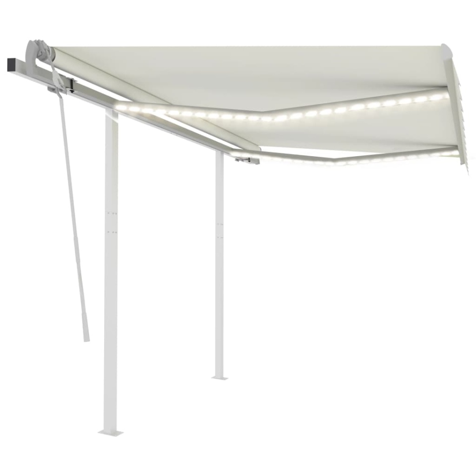 Copertină retractabilă manual cu LED, crem, 3x2,5 m