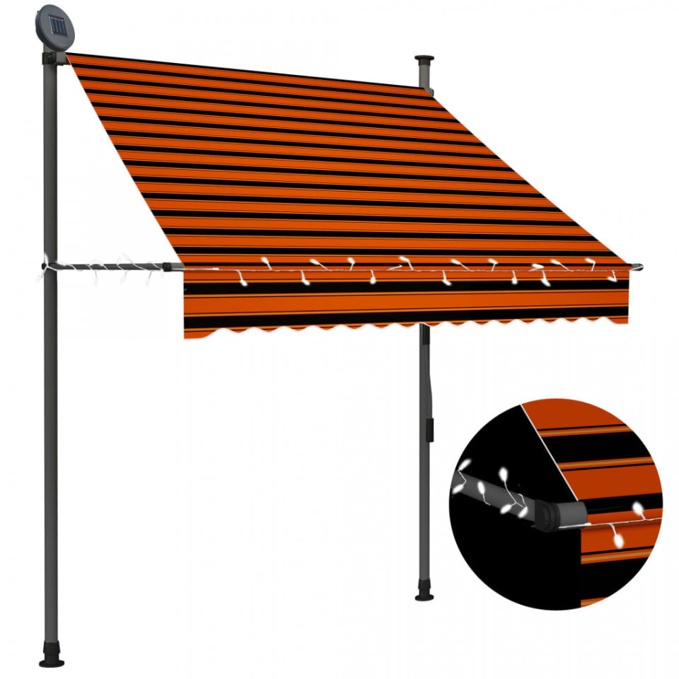 Copertină retractabilă manual cu LED, portocaliu & maro, 150 cm