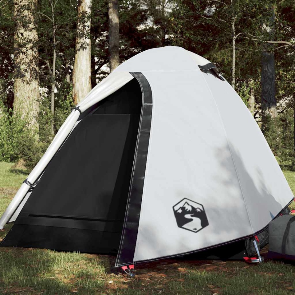 Cort camping cupolă 2 persoane alb, țesătură opacă, impermeabil