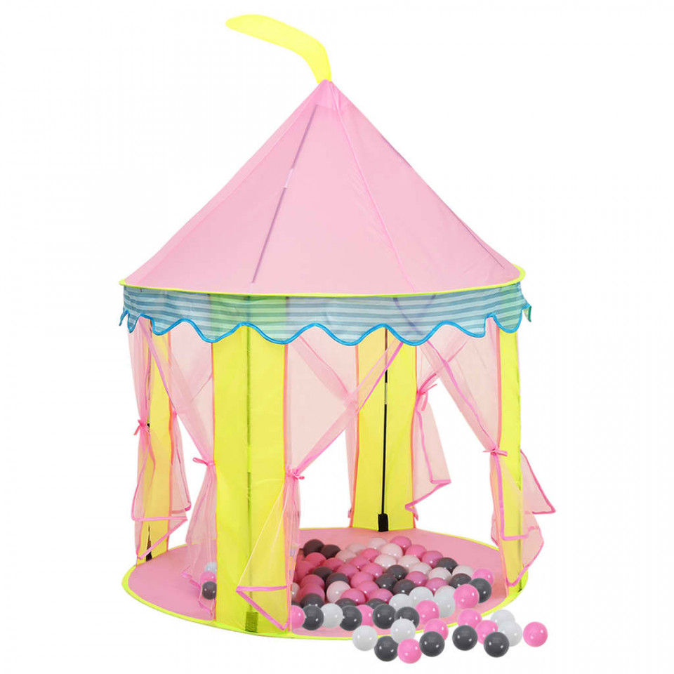 Cort de joacă pentru copii cu 250 bile, roz, 100x100x127 cm