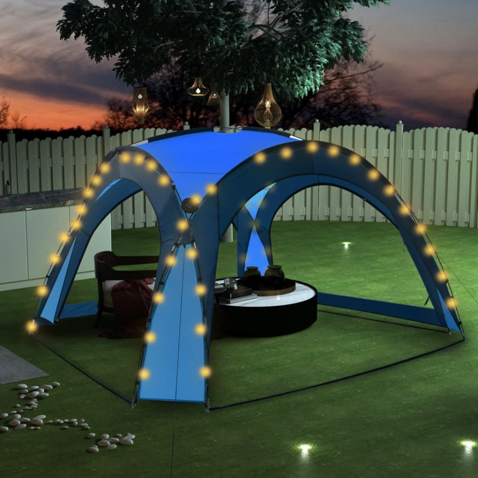 Cort petrecere cu LED & 4 pereți laterali albastru 3,6×3,6×2,3m 36x36x23m
