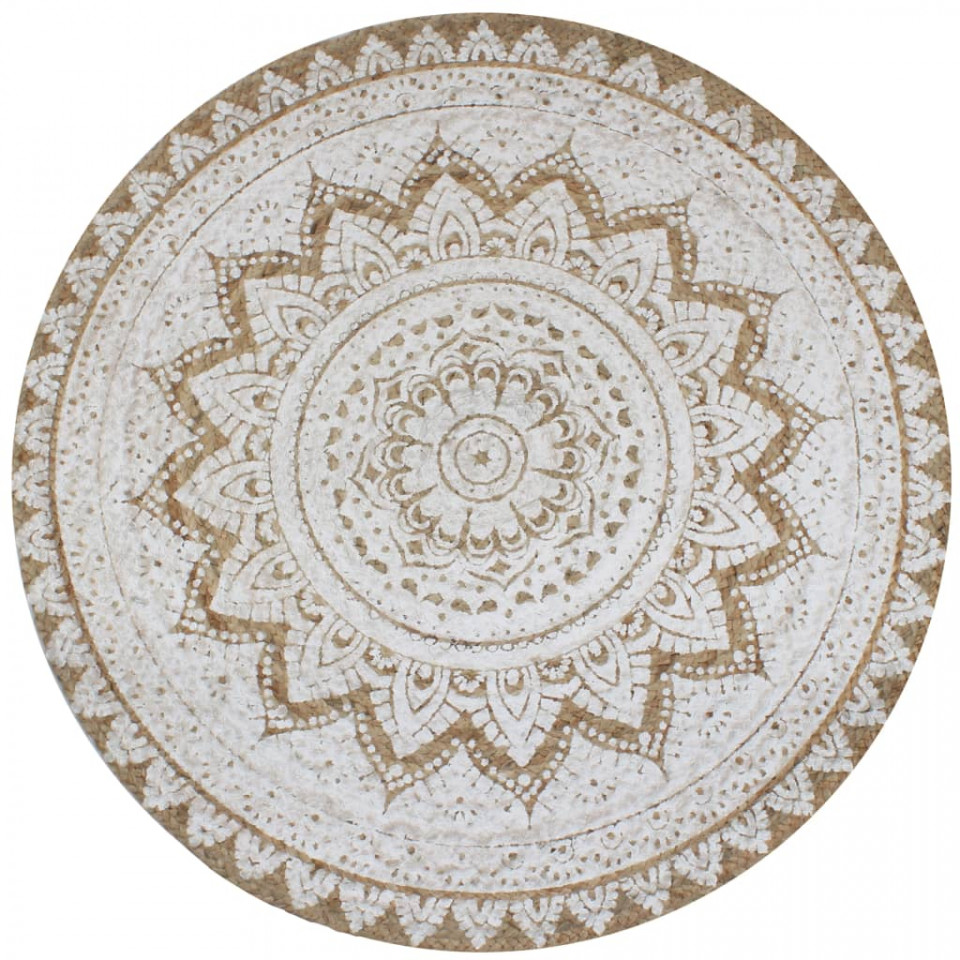 Covor din iută împletită cu imprimeu 120 cm Rotund