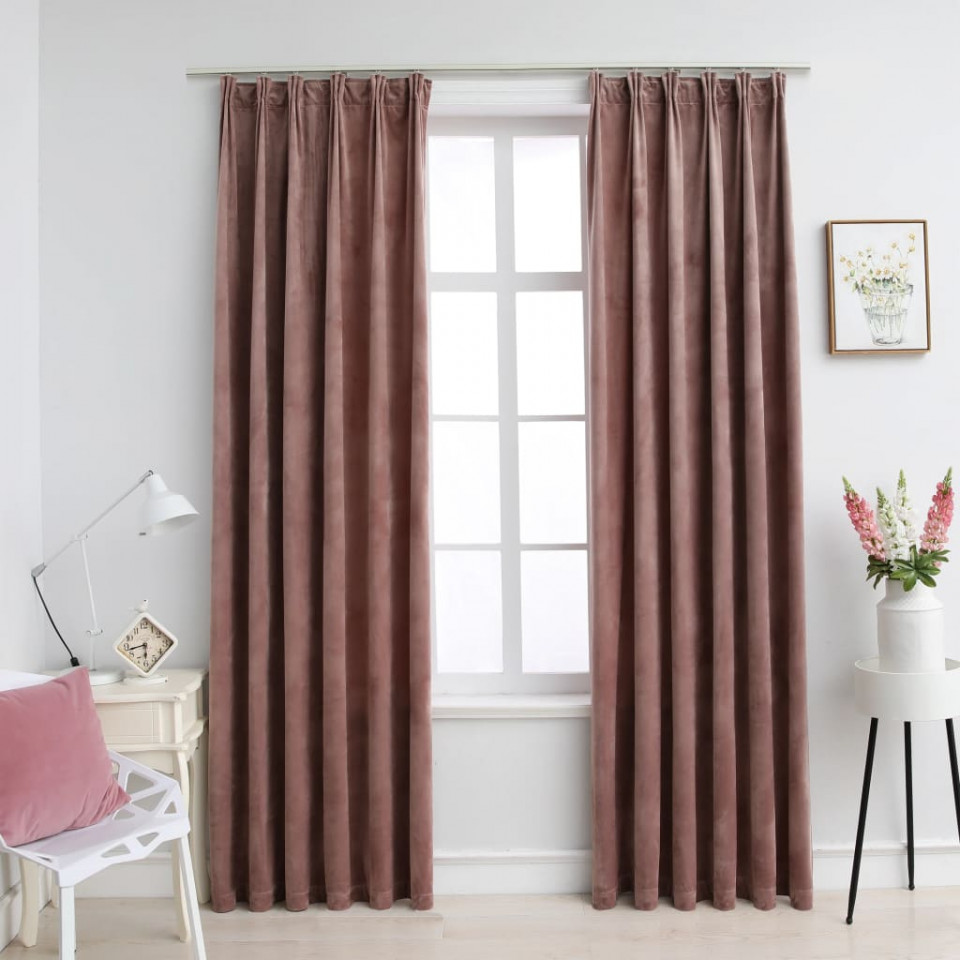 Draperii opace 2 buc. roz antichizat 140x245 cm catifea cârlige