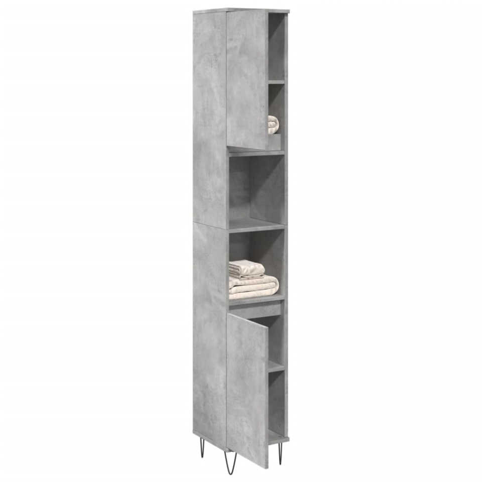 Dulap de baie, gri beton, 30x30x190 cm, lemn prelucrat