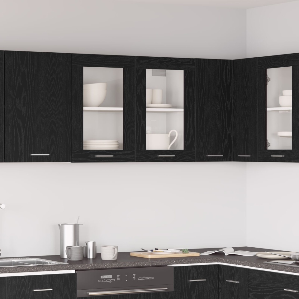Dulap din sticlă negru din stejar suspendat 80x31x60 cm Fabricat din lemn prelucrat