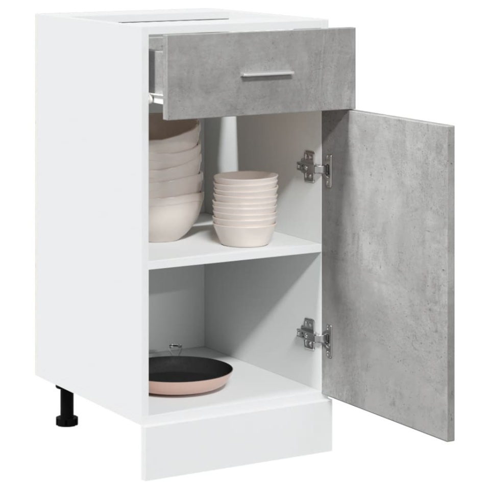 Dulap inferior cu sertar “Lyon”, gri beton, 40 x 46 x 81,5 cm
