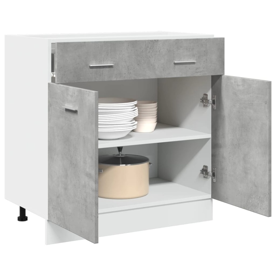 Dulap inferior cu sertar, gri beton, 80 x 46 x 81,5 cm, PAL