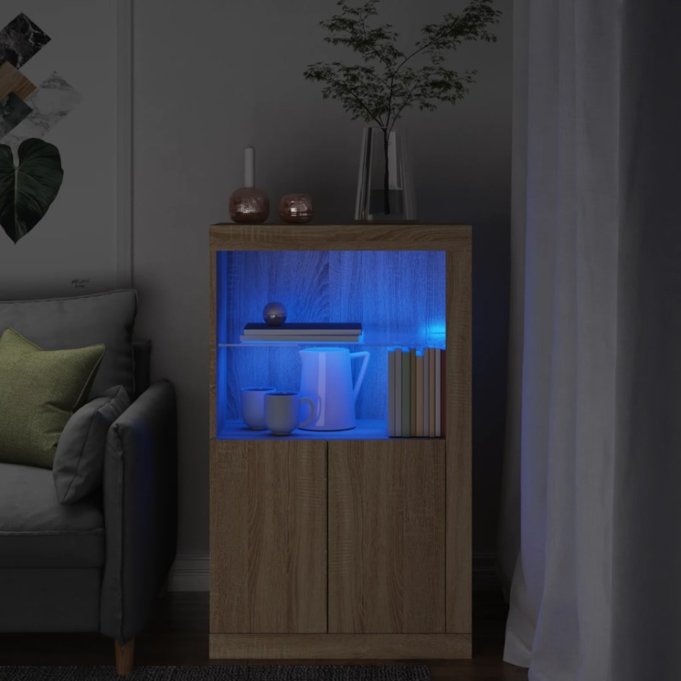 Dulap lateral cu lumini LED, stejar sonoma, lemn prelucrat