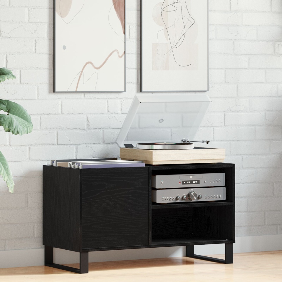 Dulap pentru discuri Negru Stejar 84,5x38x48 cm Lemn prelucrat