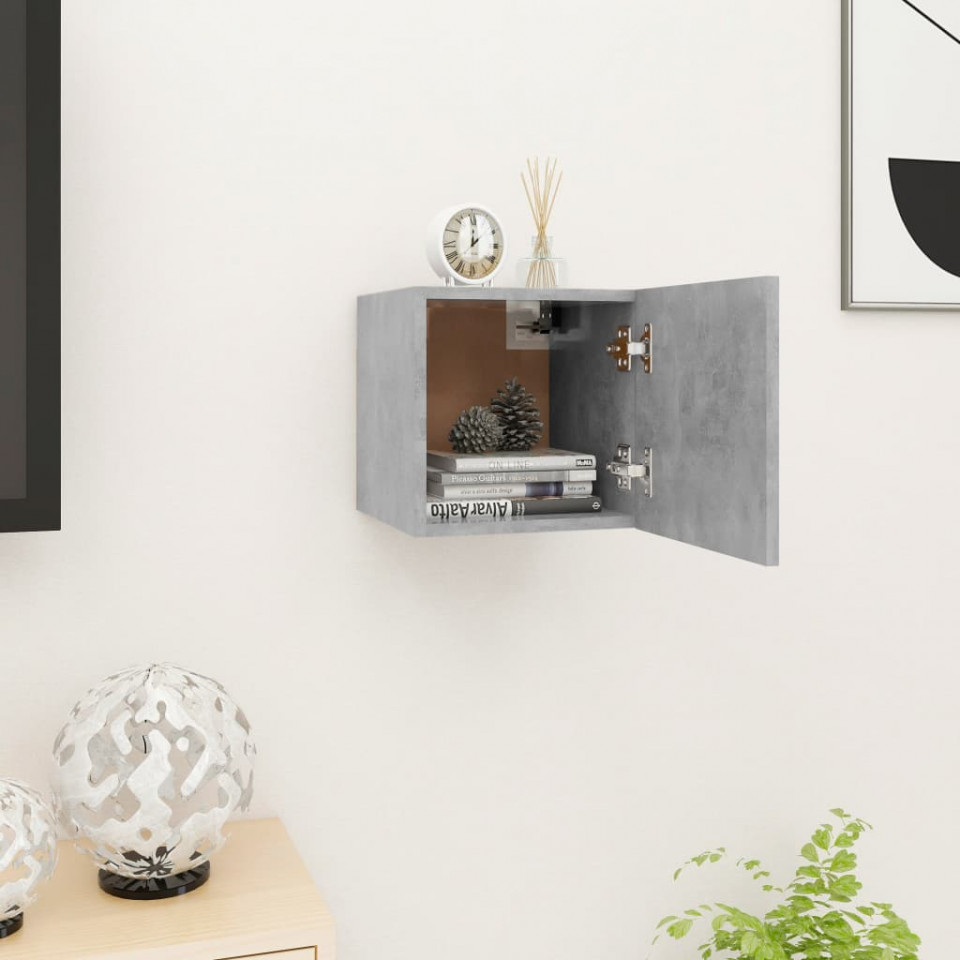 Dulap tv montaj pe perete, gri beton, 30,5x30x30 cm