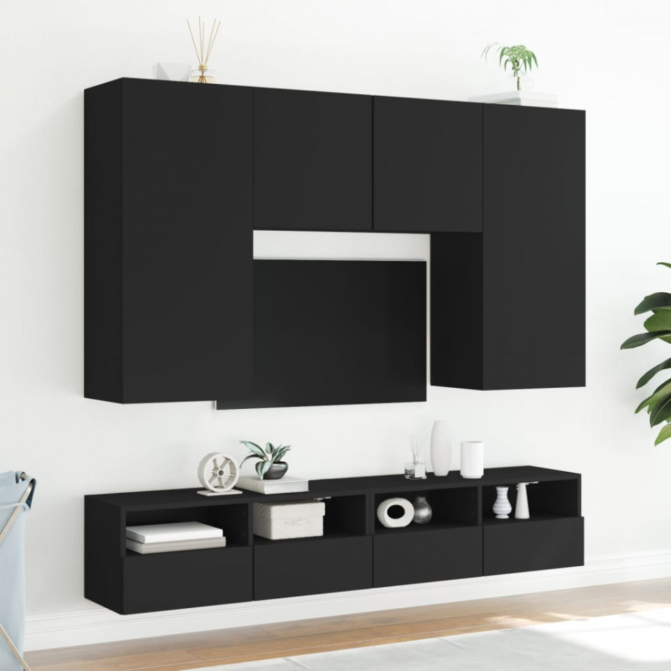 Dulapuri TV de perete 2 buc. negru 100x30x30 cm lemn compozit