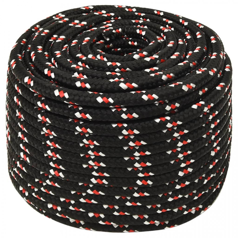 Frânghie de barcă, negru, 14 mm, 100 m, polipropilenă