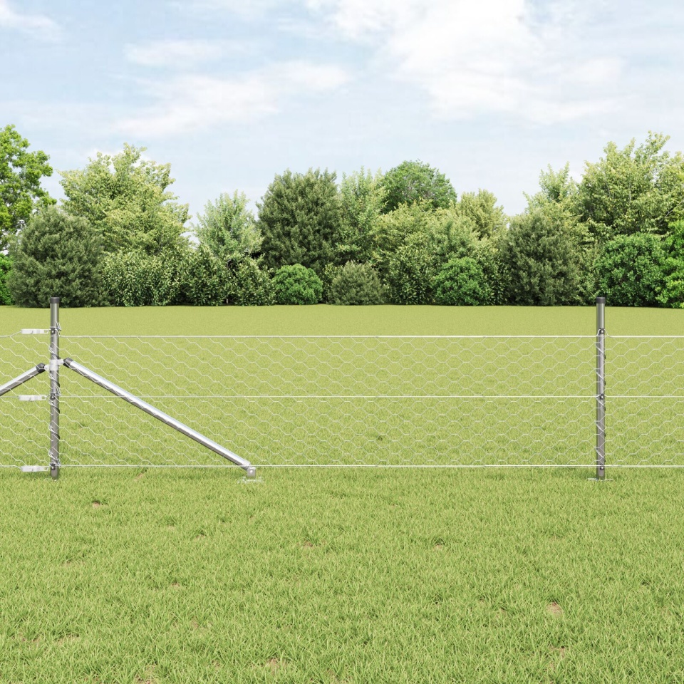 Gard Hexagonal 0.8x10 m Oțel Galvanizat, Stâlpi cu Spike 7 pcs Ø32 mm 100 cm Oțel Galvanizat