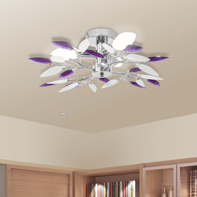 Lustră cristale acrilice formă de frunze albe și violet pt becuri E14 Casa Practica imagine noua 2022