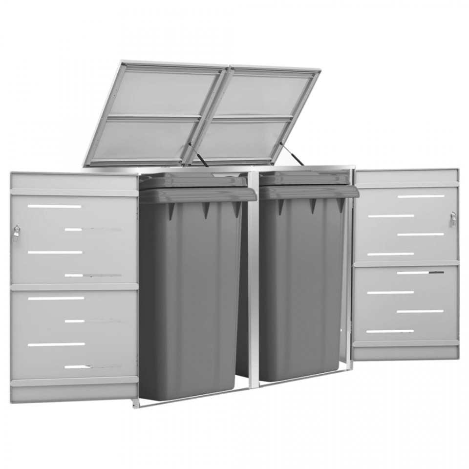 Magazie pentru două pubele, 138x77,5x115,5 cm, oțel inoxidabil