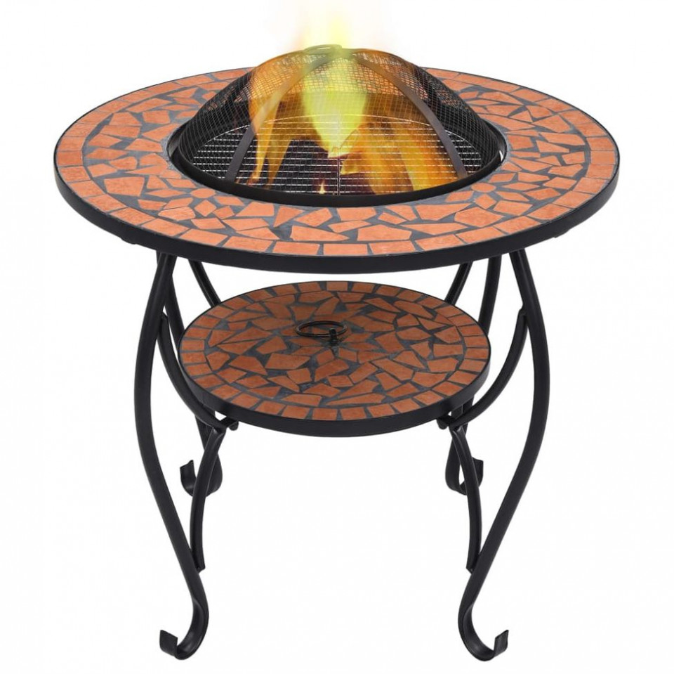 Masă cu vatră de foc, mozaic, cărămiziu, 68 cm, ceramică CĂRĂMIZIU