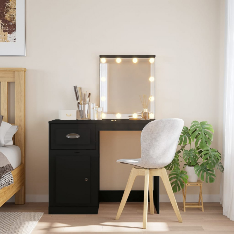 Masă de toaletă cu LED-uri, negru, 90x42x132,5 cm