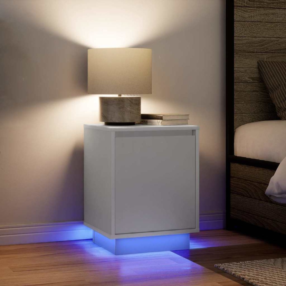 Noptiere cu lumini LED 2 buc Alb 38x34x50 cm