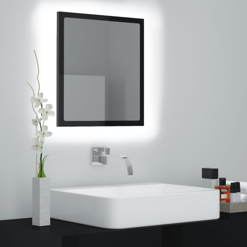 Poza Oglinda de baie cu LED, negru extralucios, 40x8,5x37 cm