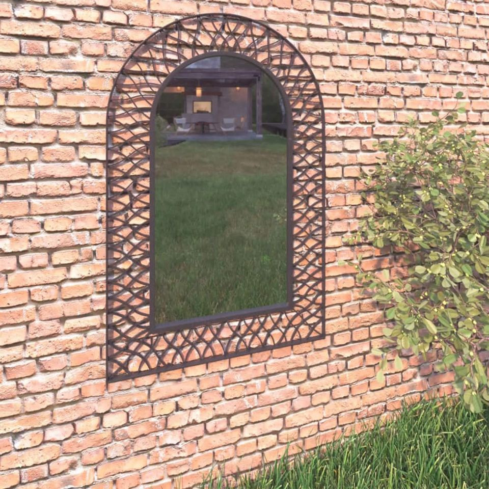 Poza Oglinda de perete de gradina, negru, 50 x 80 cm, arcuita