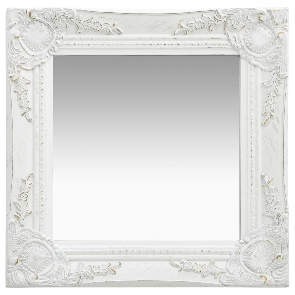 Oglinda de perete in stil baroc, alb, 40 x 40 cm