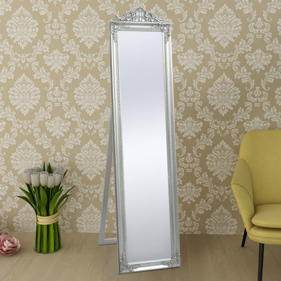 Oglindă verticală în stil baroc 160 x 40 cm argintiu