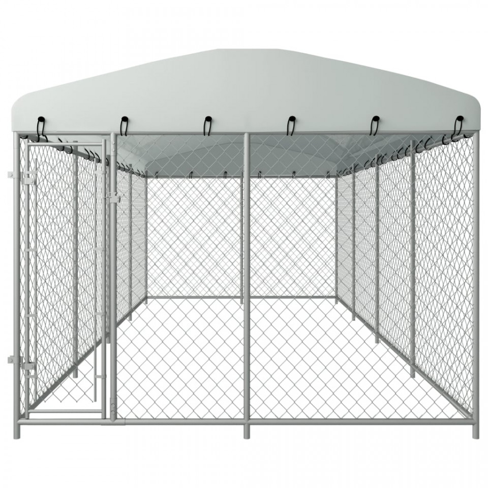 Padoc pentru câini de exterior, cu acoperiș, 8 x 4 x 2,3 m