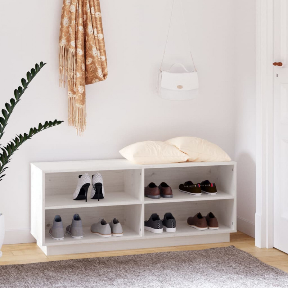 Pantofar, alb, 110x34x45 cm, lemn masiv de pin Casa Practica